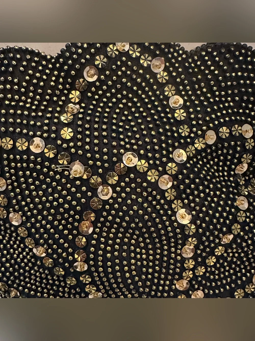 Vintage Beaded Floral Black Evening Crossbody Bag with Gold Sequin Accents